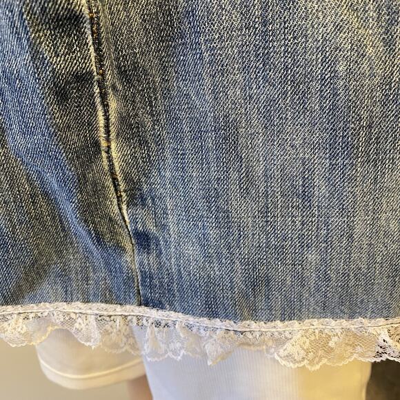 VTG OldNavy BlueDenim LaceTrim Corset Coquette Babydoll Handmade Up cycle L/XL - Picture 12 of 13